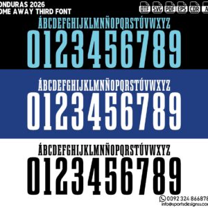 HONDURAS 2026 FONT by Sports Designss – a premium football jersey font inspired by modern kits. Perfect for creating professional soccer designs, team jerseys, and custom branding projects.