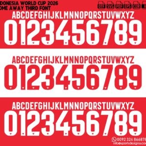 INDONESIA WORLD CUP 2026 FONT by Sports Designss β a premium football jersey font inspired by modern kits. Perfect for creating professional soccer designs, team jerseys, and custom branding projects.
