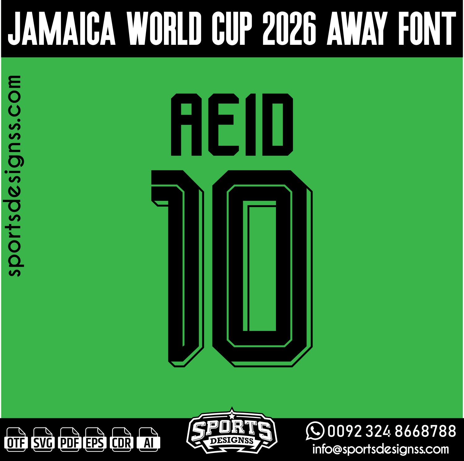 JAMAICA WORLD CUP 2026 AWAY FONT by Sports Designss – a premium football jersey font inspired by modern kits. Perfect for creating professional soccer designs, team jerseys, and custom branding projects.