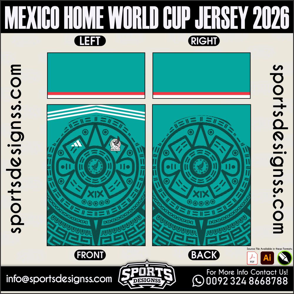 Download MEXICO HOME WORLD CUP JERSEY 2026. Premium sublimation football shirt design, editable AI file for custom soccer kits and printing.