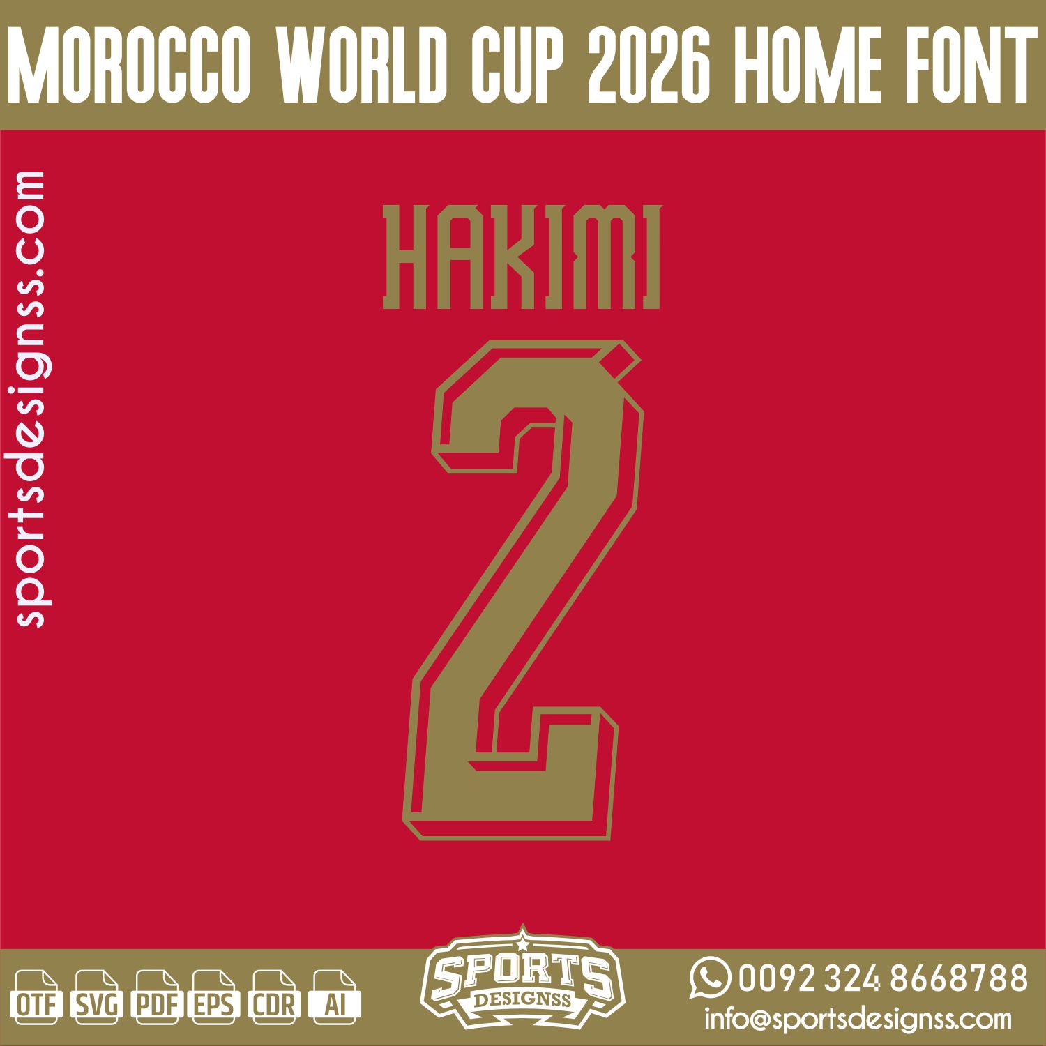 MOROCCO WORLD CUP 2026 FONT by Sports Designss – a premium football jersey font inspired by modern kits. Perfect for creating professional soccer designs, team jerseys, and custom branding projects.
