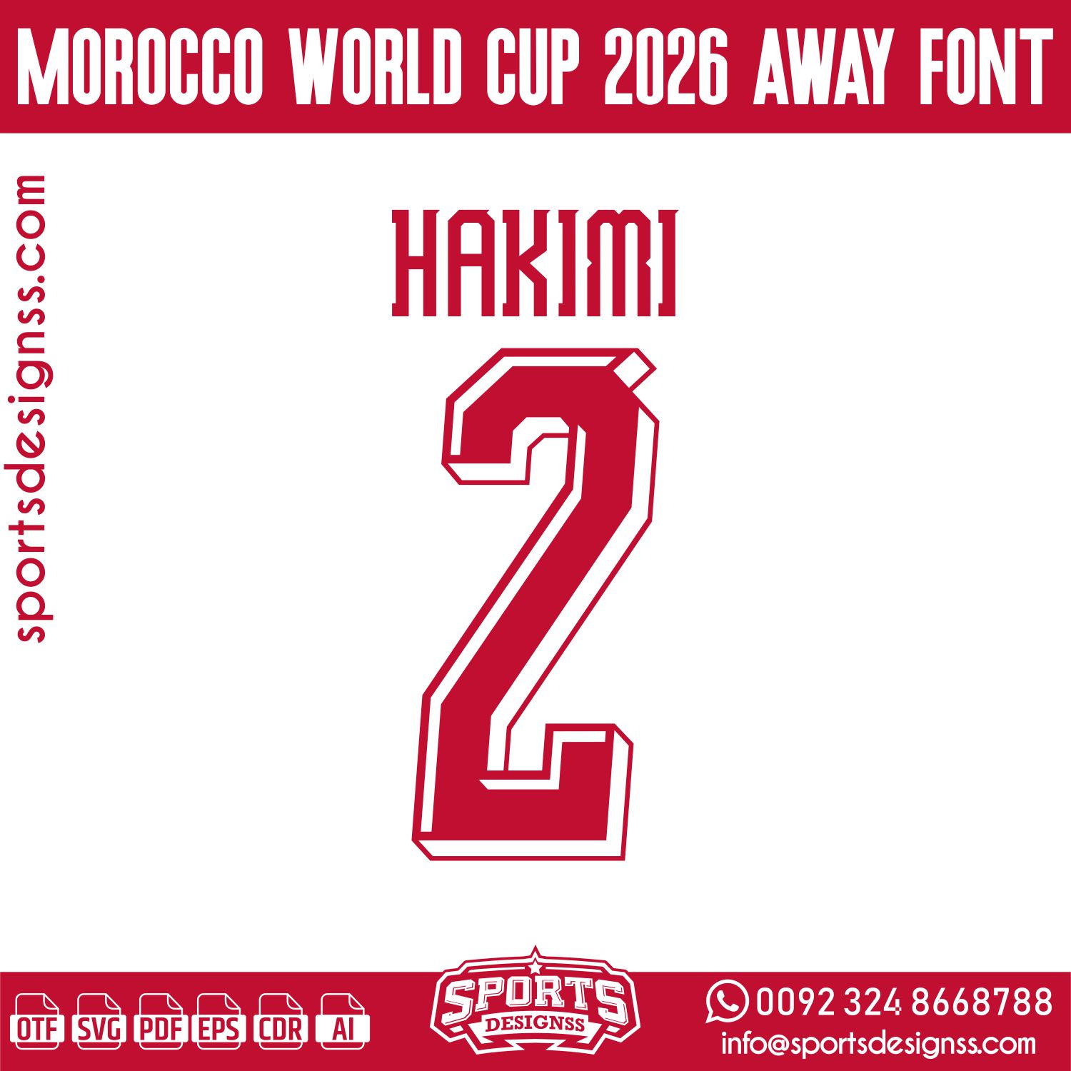 MOROCCO WORLD CUP 2026 FONT by Sports Designss – a premium football jersey font inspired by modern kits. Perfect for creating professional soccer designs, team jerseys, and custom branding projects.