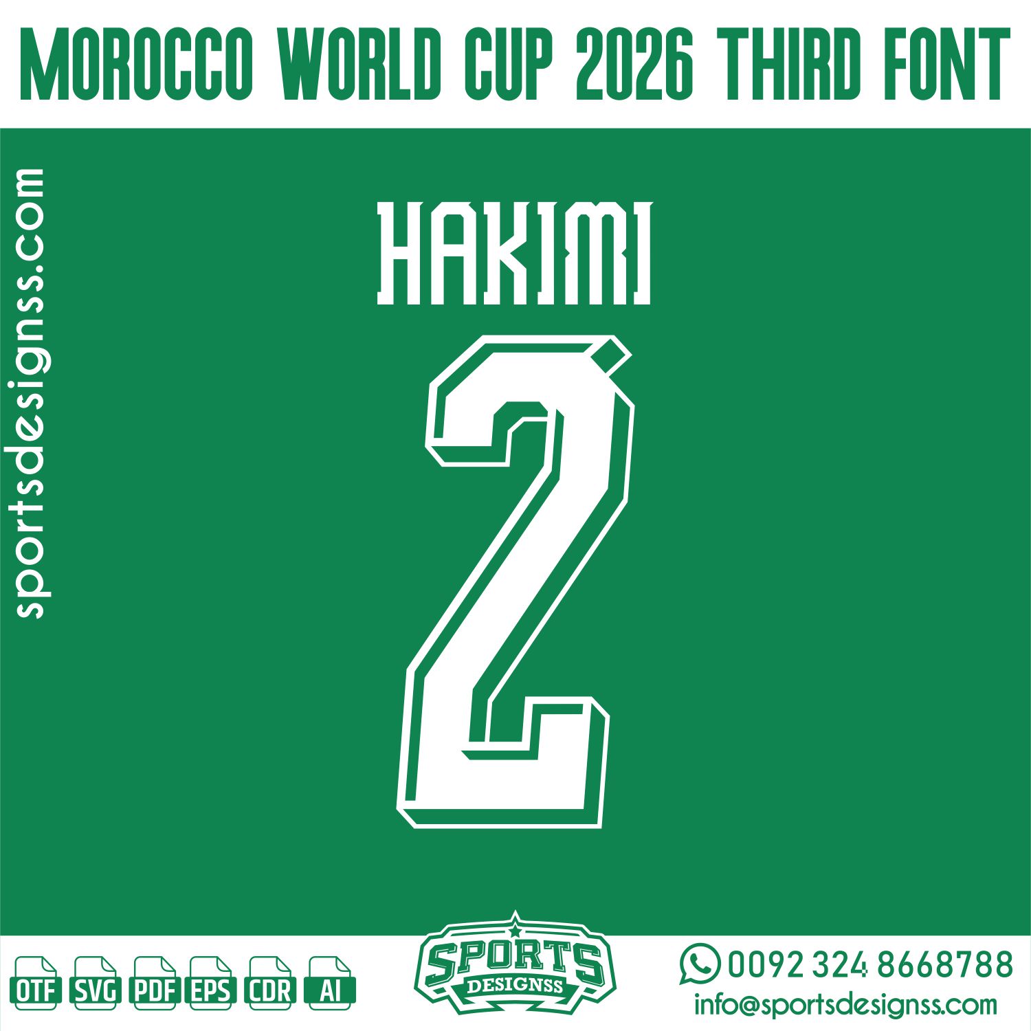 MOROCCO WORLD CUP 2026 FONT by Sports Designss – a premium football jersey font inspired by modern kits. Perfect for creating professional soccer designs, team jerseys, and custom branding projects.
