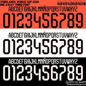 NETHERLANDS WORLD CUP 2026 FONT by Sports Designss β a premium football jersey font inspired by modern kits. Perfect for creating professional soccer designs, team jerseys, and custom branding projects.