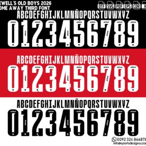NEWELL'S OLD BOYS 2026 HOME FONT by Sports Designss – a premium football jersey font inspired by modern kits. Perfect for creating professional soccer designs, team jerseys, and custom branding projects.