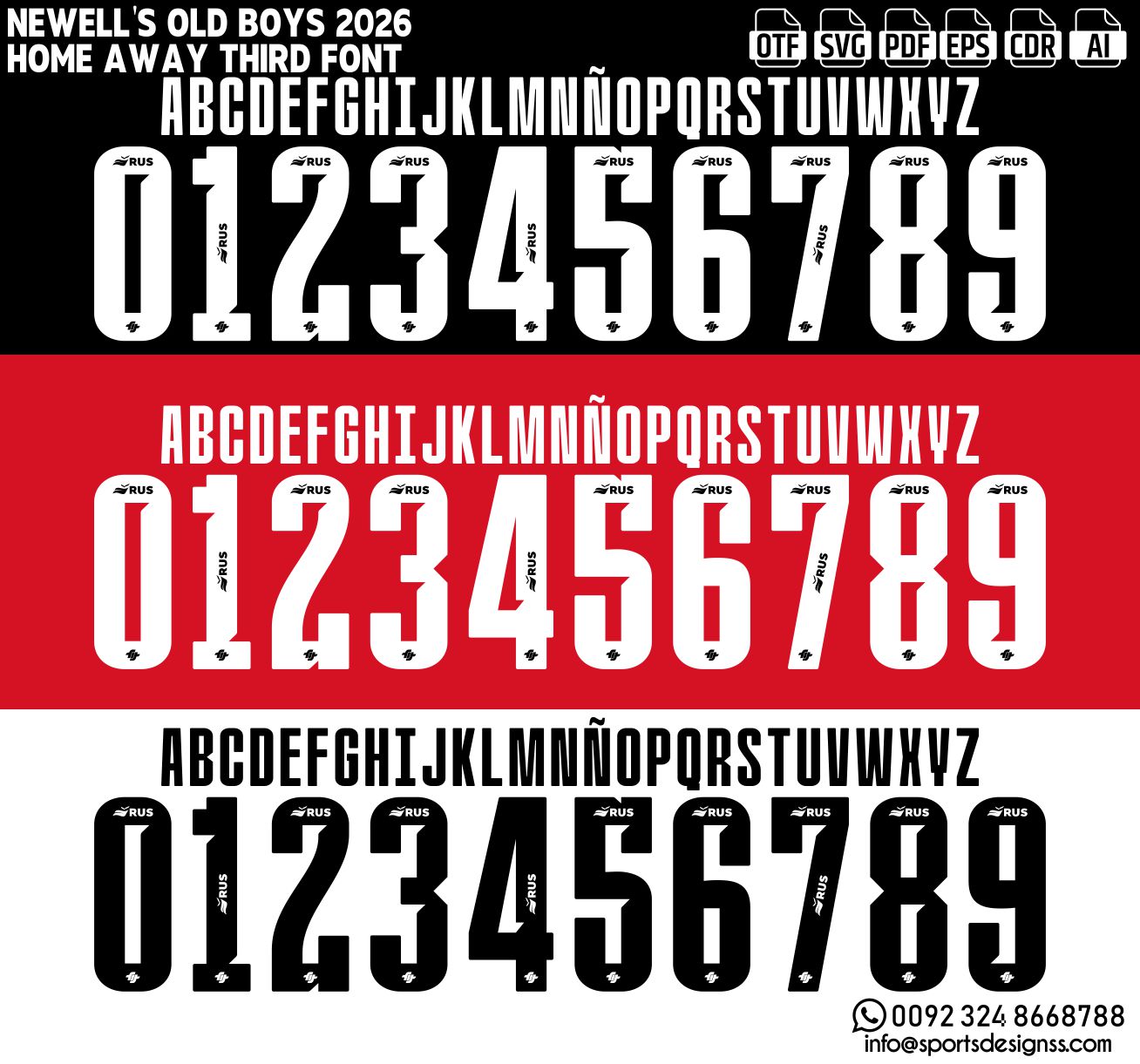 NEWELL'S OLD BOYS 2026 HOME FONT by Sports Designss – a premium football jersey font inspired by modern kits. Perfect for creating professional soccer designs, team jerseys, and custom branding projects.