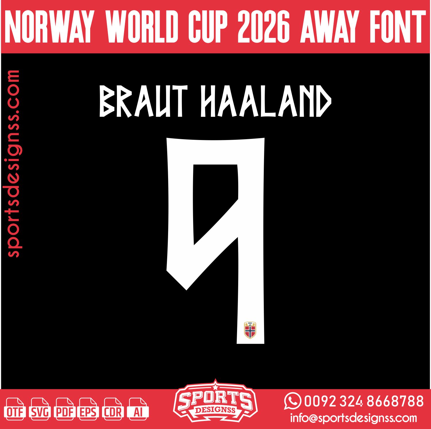 NORWAY WORLD CUP 2026 AWAY FONT by Sports Designss – a premium football jersey font inspired by modern kits. Perfect for creating professional soccer designs, team jerseys, and custom branding projects.