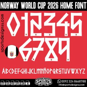 NORWAY WORLD CUP 2026 HOME FONT by Sports Designss β a premium football jersey font inspired by modern kits. Perfect for creating professional soccer designs, team jerseys, and custom branding projects.