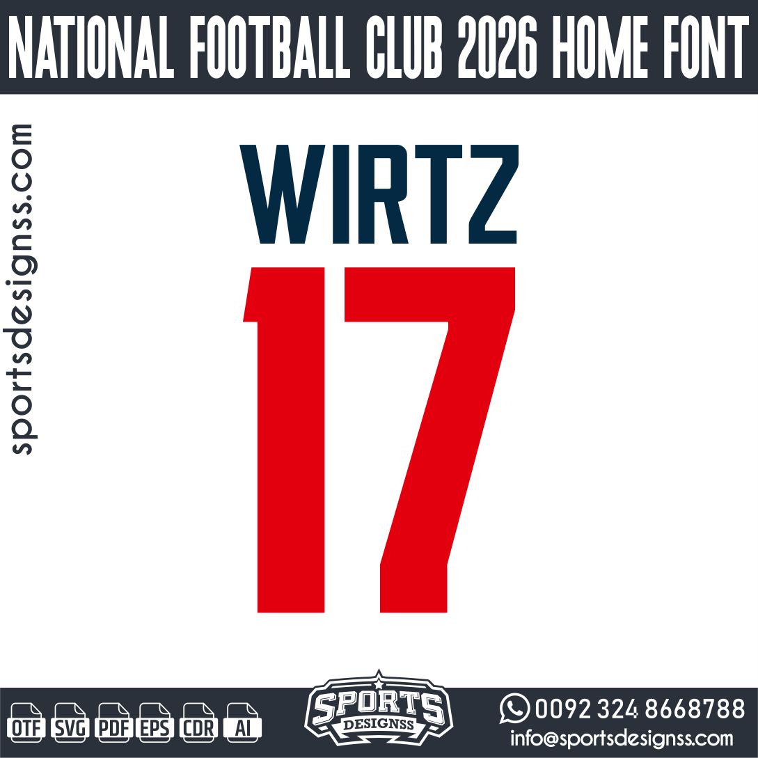 National Football Club 2026 FONT by Sports Designss – a premium football jersey font inspired by modern kits. Perfect for creating professional soccer designs, team jerseys, and custom branding projects.