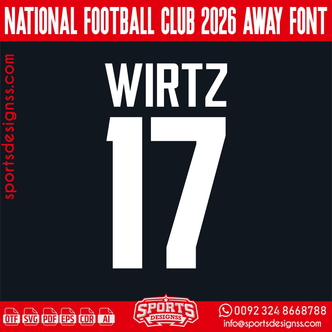National Football Club 2026 FONT by Sports Designss – a premium football jersey font inspired by modern kits. Perfect for creating professional soccer designs, team jerseys, and custom branding projects.