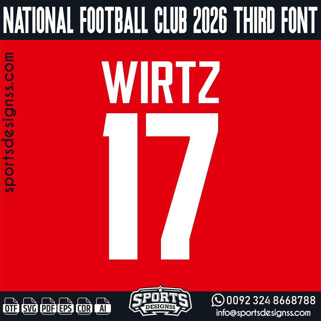 National Football Club 2026 FONT by Sports Designss – a premium football jersey font inspired by modern kits. Perfect for creating professional soccer designs, team jerseys, and custom branding projects.