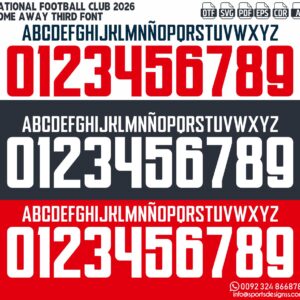 National Football Club 2026 FONT by Sports Designss – a premium football jersey font inspired by modern kits. Perfect for creating professional soccer designs, team jerseys, and custom branding projects.