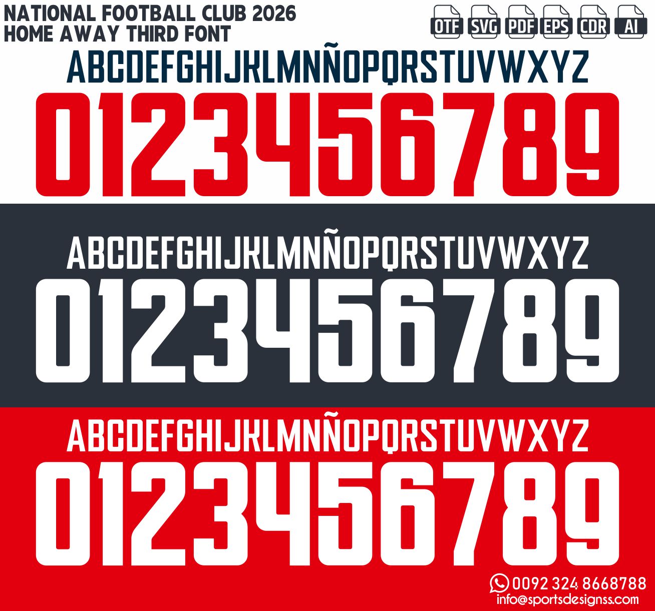 National Football Club 2026 FONT by Sports Designss – a premium football jersey font inspired by modern kits. Perfect for creating professional soccer designs, team jerseys, and custom branding projects.