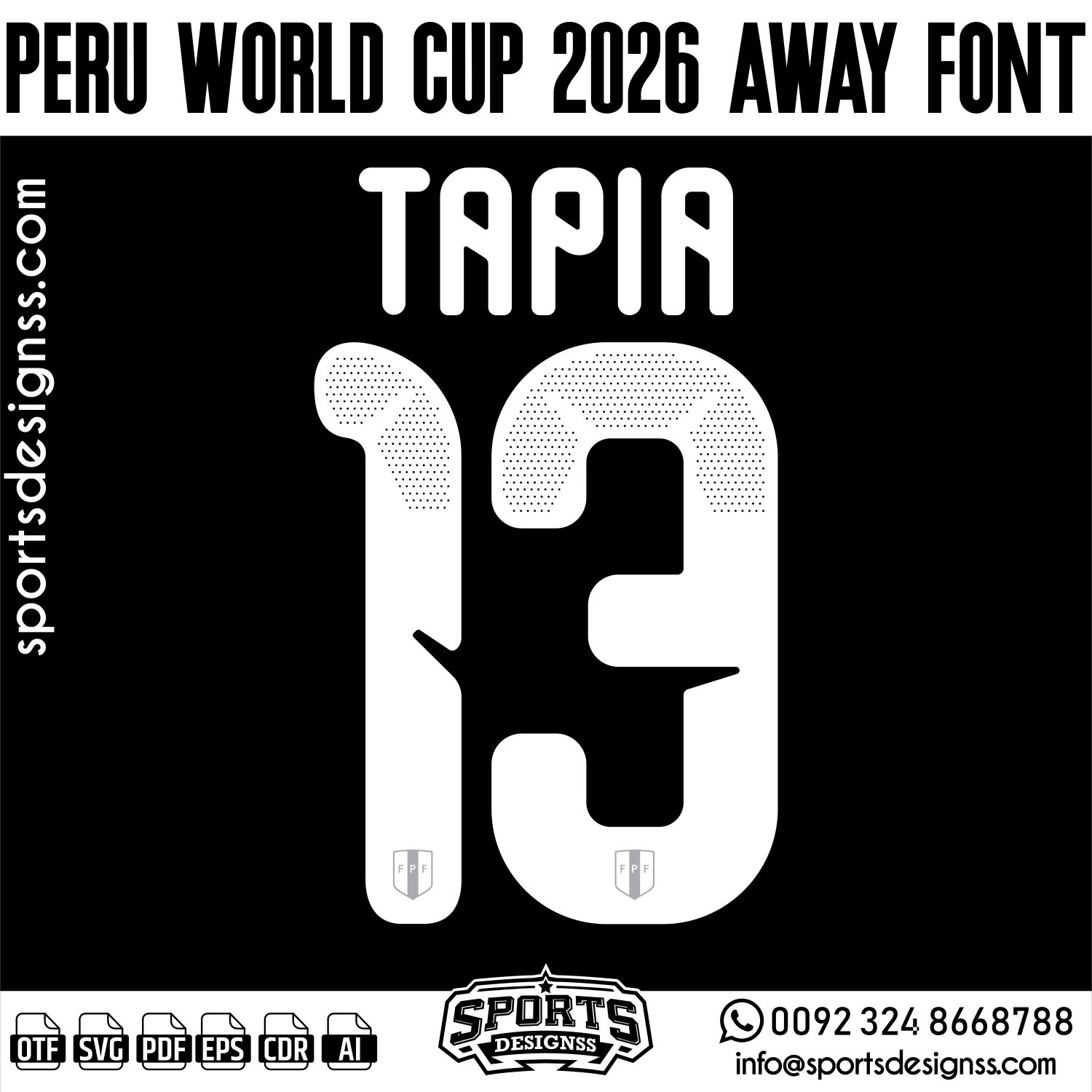 PERU WORLD CUP 2026 FONT by Sports Designss – a premium football jersey font inspired by modern kits. Perfect for creating professional soccer designs, team jerseys, and custom branding projects.
