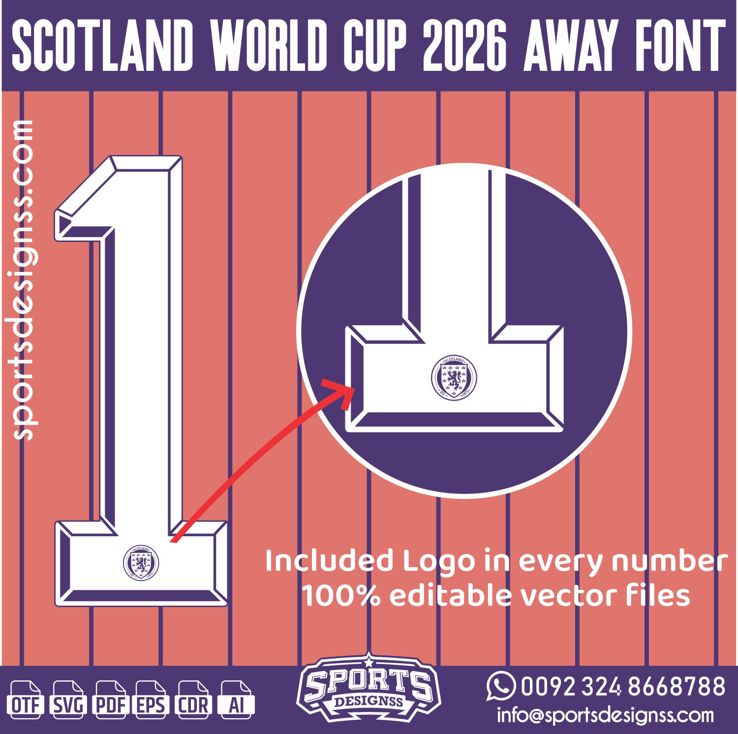 SCOTLAND WORLD CUP 2026 AWAY FONT by Sports Designss – a premium football jersey font inspired by modern kits. Perfect for creating professional soccer designs, team jerseys, and custom branding projects.