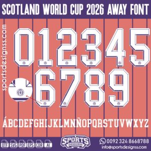 SCOTLAND WORLD CUP 2026 AWAY FONT by Sports Designss – a premium football jersey font inspired by modern kits. Perfect for creating professional soccer designs, team jerseys, and custom branding projects.