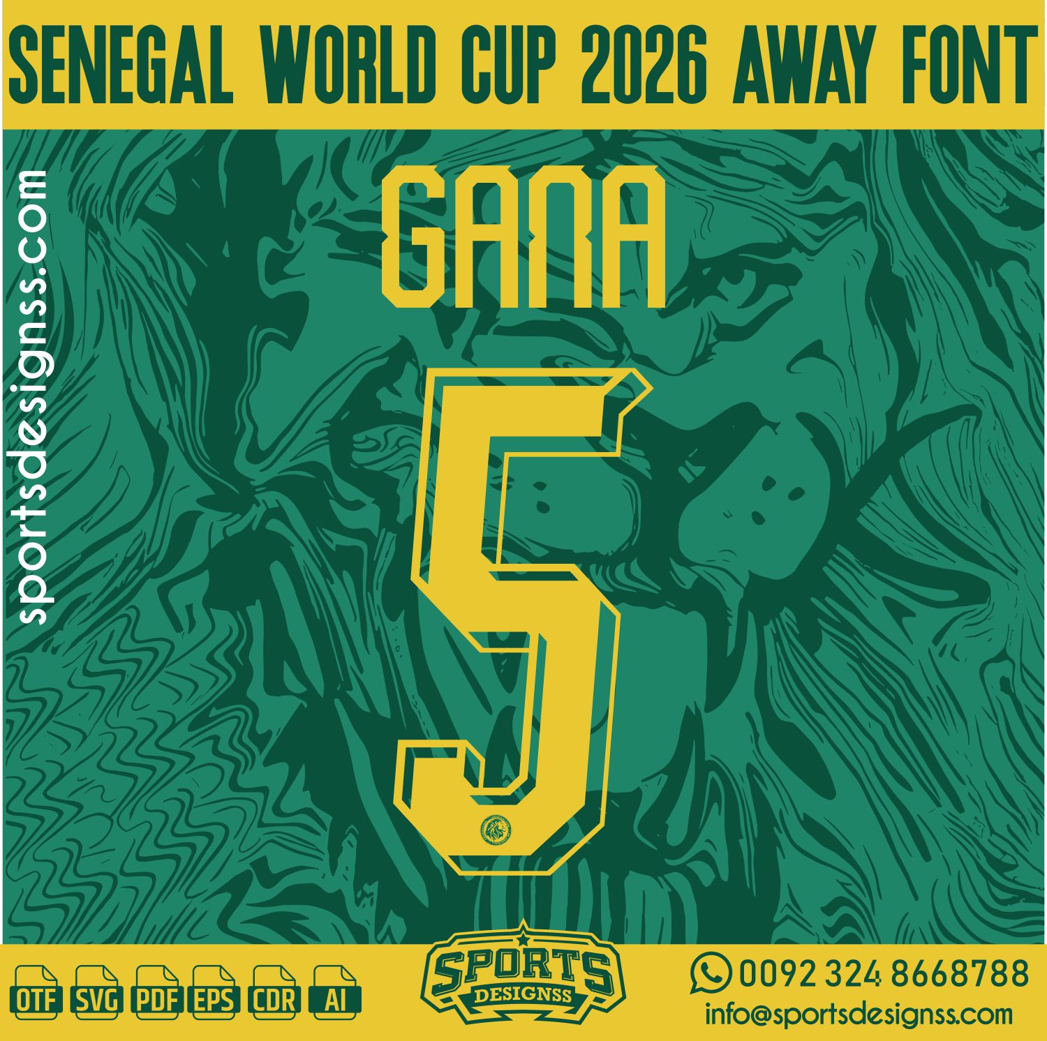 SENEGAL WORLD CUP 2026 AWAY FONT by Sports Designss – a premium football jersey font inspired by modern kits. Perfect for creating professional soccer designs, team jerseys, and custom branding projects.