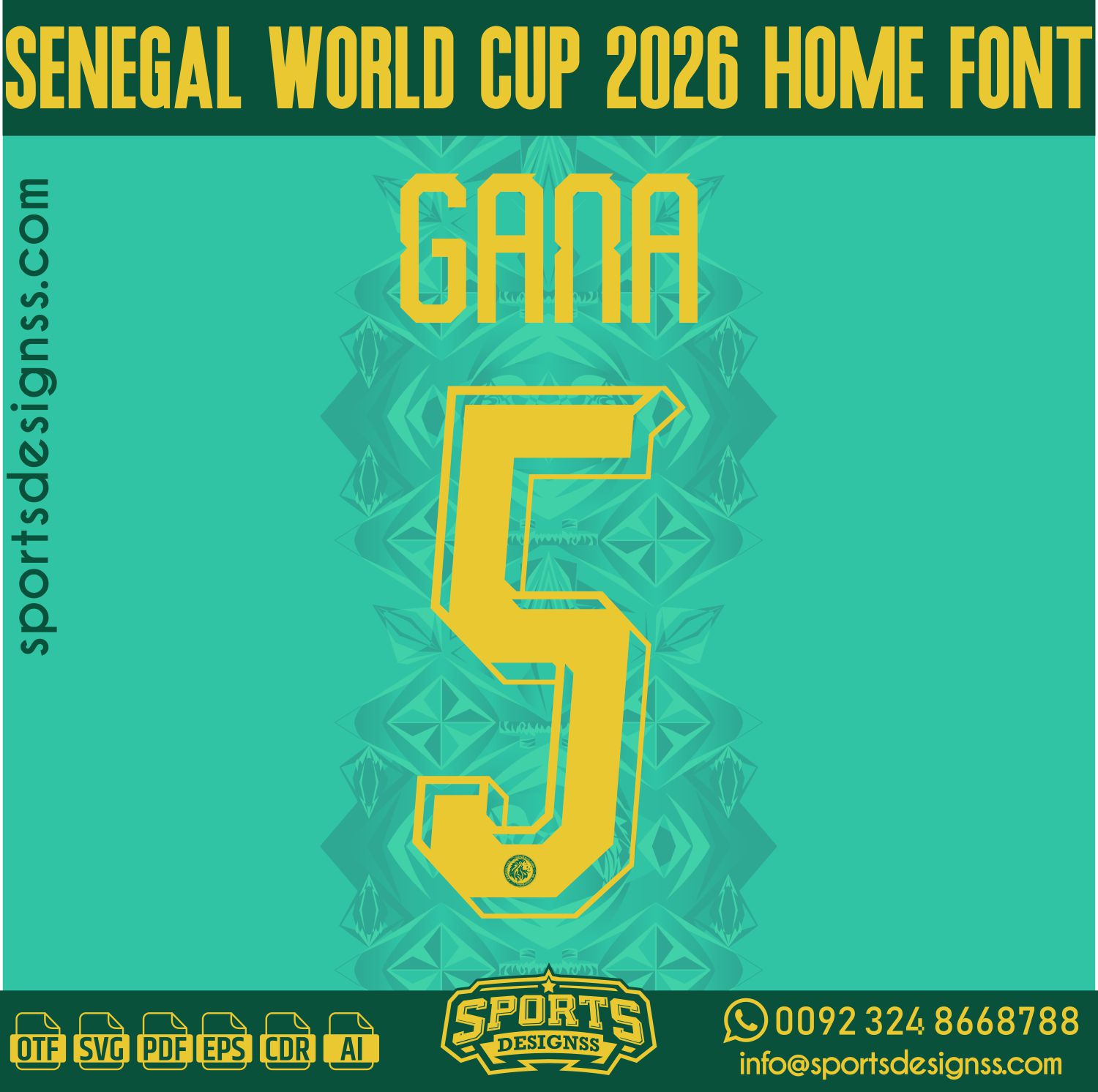 SENEGAL WORLD CUP 2026 HOME FONT by Sports Designss – a premium football jersey font inspired by modern kits. Perfect for creating professional soccer designs, team jerseys, and custom branding projects.