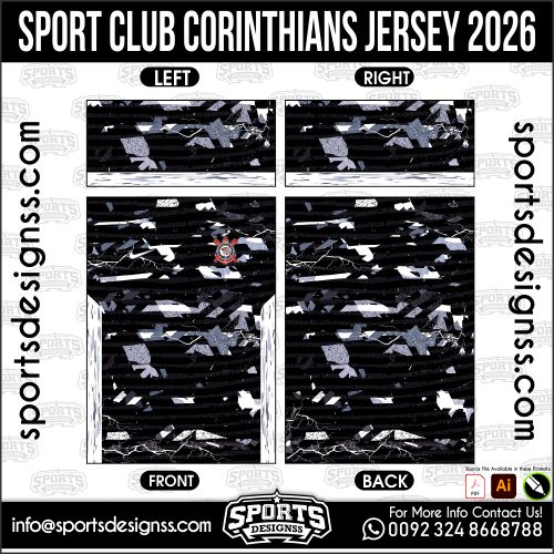 Download SPORT CLUB CORINTHIANS JERSEY. Premium sublimation football shirt design, editable AI file for custom soccer kits and printing.