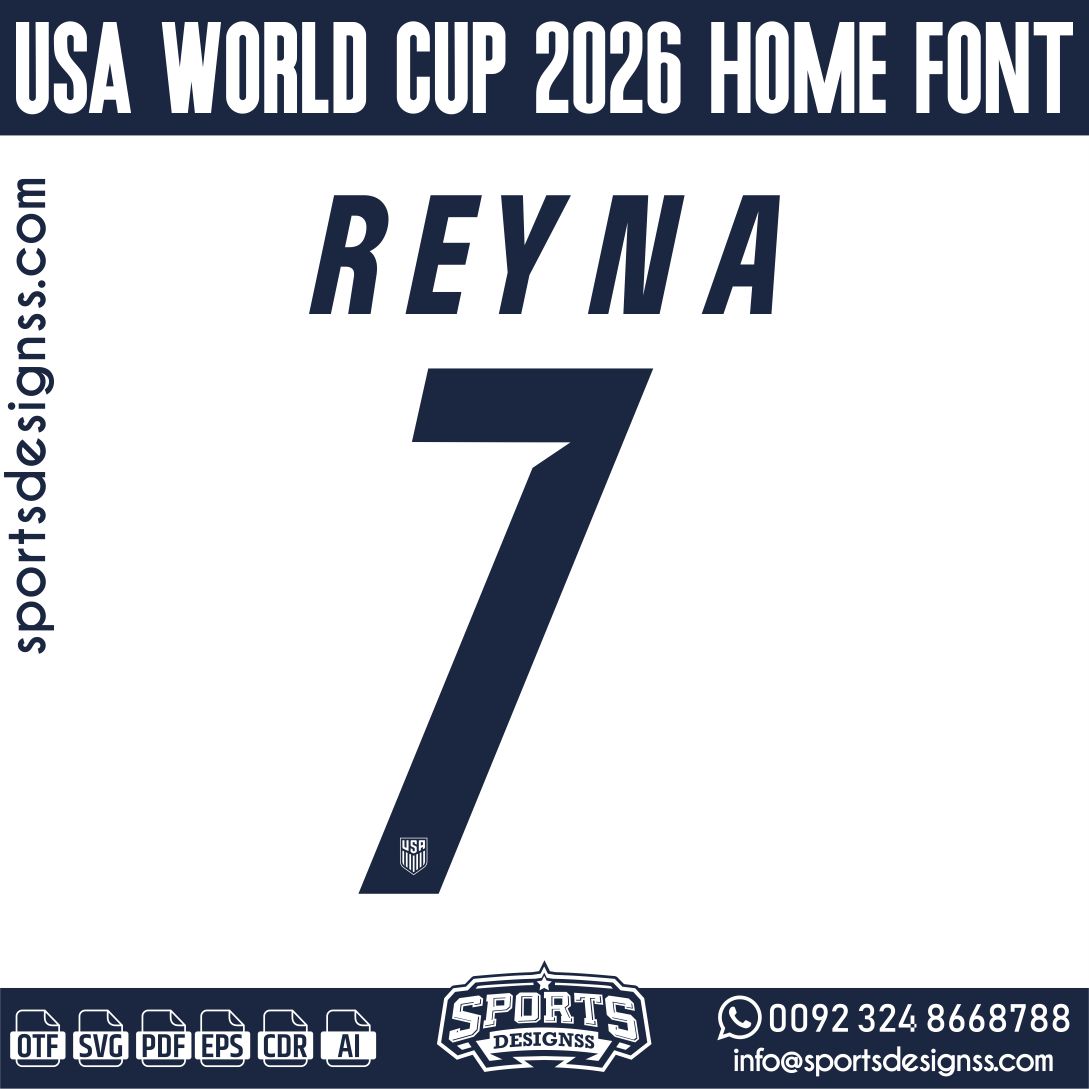 USA WORLD CUP 2026 HOME FONT by Sports Designss – a premium football jersey font inspired by modern kits. Perfect for creating professional soccer designs, team jerseys, and custom branding projects.