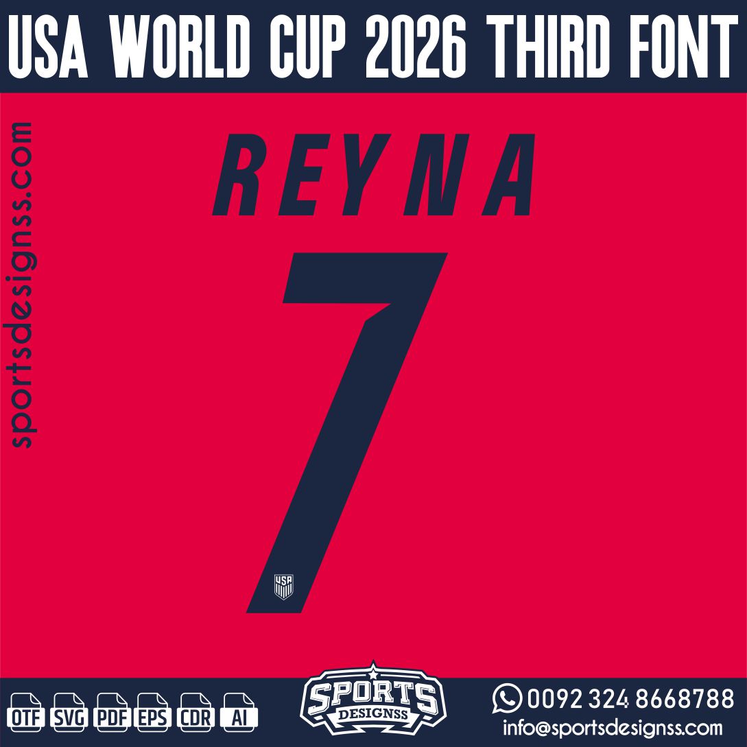 USA WORLD CUP 2026 HOME FONT by Sports Designss – a premium football jersey font inspired by modern kits. Perfect for creating professional soccer designs, team jerseys, and custom branding projects.