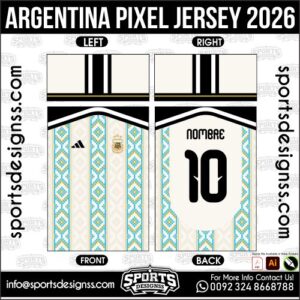 Download ARGENTINA PIXEL JERSEY 2026. Premium sublimation football shirt design, editable AI file for custom soccer kits and printing. Professional ARGENTINA PIXEL JERSEY 2026. This high-quality vector file is идеально suited for sublimation printing, custom football kits, and sportswear brands. Fully editable and ready for production.