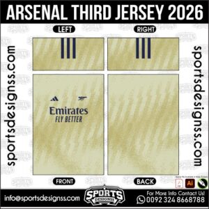 Download ARSENAL THIRD JERSEY 2026. Premium sublimation football shirt design, editable AI file for custom soccer kits and printing. Professional ARSENAL THIRD JERSEY 2026. This high-quality vector file is ΠΈΠ΄Π΅Π°Π»ΡΠ½ΠΎ suited for sublimation printing, custom football kits, and sportswear brands. Fully editable and ready for production.