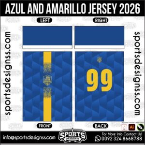 Download AZUL AND AMARILLO JERSEY 2026. Premium sublimation football shirt design, editable AI file for custom soccer kits and printing. Professional AZUL AND AMARILLO JERSEY 2026. This high-quality vector file is идеально suited for sublimation printing, custom football kits, and sportswear brands. Fully editable and ready for production.