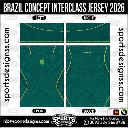 Download BRAZIL CONCEPT INTERCLASS JERSEY 2026. Premium sublimation football shirt design, editable AI file for custom soccer kits and printing. Professional BRAZIL CONCEPT INTERCLASS JERSEY 2026. This high-quality vector file is идеально suited for sublimation printing, custom football kits, and sportswear brands. Fully editable and ready for production.