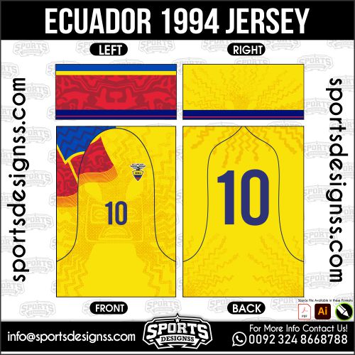 Download ECUADOR 1994 JERSEY. Premium sublimation football shirt design, editable AI file for custom soccer kits and printing. Professional ECUADOR 1994 JERSEY. This high-quality vector file is идеально suited for sublimation printing, custom football kits, and sportswear brands. Fully editable and ready for production.
