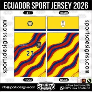 Download ECUADOR SPORT JERSEY 2026. Premium sublimation football shirt design, editable AI file for custom soccer kits and printing. Professional ECUADOR SPORT JERSEY 2026. This high-quality vector file is идеально suited for sublimation printing, custom football kits, and sportswear brands. Fully editable and ready for production.