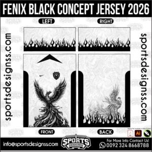 Download FENIX ​​BLACK CONCEPT JERSEY 2026. Premium sublimation football shirt design, editable AI file for custom soccer kits and printing. Professional FENIX ​​BLACK CONCEPT JERSEY 2026. This high-quality vector file is идеально suited for sublimation printing, custom football kits, and sportswear brands. Fully editable and ready for production.