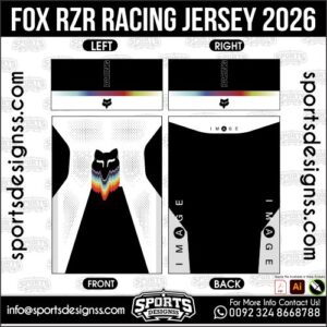 Download FOX RZR RACING JERSEY 2026. Premium sublimation football shirt design, editable AI file for custom soccer kits and printing. Professional FOX RZR RACING JERSEY 2026. This high-quality vector file is идеально suited for sublimation printing, custom football kits, and sportswear brands. Fully editable and ready for production.