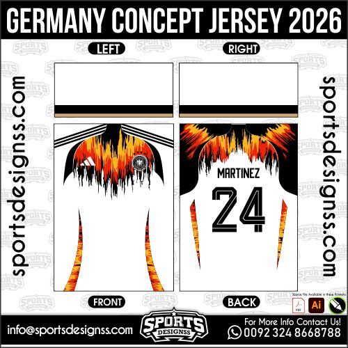 Download GERMANY CONCEPT JERSEY 2026. Premium sublimation football shirt design, editable AI file for custom soccer kits and printing. Professional GERMANY CONCEPT JERSEY 2026. This high-quality vector file is идеально suited for sublimation printing, custom football kits, and sportswear brands. Fully editable and ready for production.