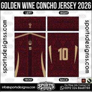Download GOLDEN WINE CONCHO JERSEY 2026. Premium sublimation football shirt design, editable AI file for custom soccer kits and printing. Professional GOLDEN WINE CONCHO JERSEY 2026. This high-quality vector file is идеально suited for sublimation printing, custom football kits, and sportswear brands. Fully editable and ready for production.