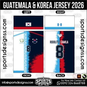 Download GUATEMALA & KOREA JERSEY 2026. Premium sublimation football shirt design, editable AI file for custom soccer kits and printing. Professional GUATEMALA & KOREA JERSEY 2026. This high-quality vector file is идеально suited for sublimation printing, custom football kits, and sportswear brands. Fully editable and ready for production.
