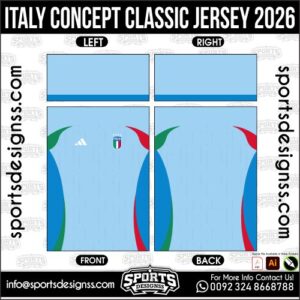 Download ITALY CONCEPT CLASSIC JERSEY 2026. Premium sublimation football shirt design, editable AI file for custom soccer kits and printing. Professional ITALY CONCEPT CLASSIC JERSEY 2026. This high-quality vector file is идеально suited for sublimation printing, custom football kits, and sportswear brands. Fully editable and ready for production.
