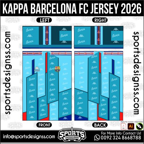 Download KAPPA BARCELONA FC JERSEY 2026. Premium sublimation football shirt design, editable AI file for custom soccer kits and printing. Professional KAPPA BARCELONA FC JERSEY 2026. This high-quality vector file is идеально suited for sublimation printing, custom football kits, and sportswear brands. Fully editable and ready for production.