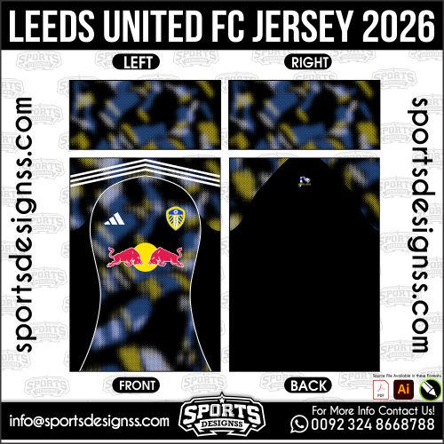 Download LEEDS UNITED FC JERSEY 2026. Premium sublimation football shirt design, editable AI file for custom soccer kits and printing. Professional LEEDS UNITED FC JERSEY 2026. This high-quality vector file is идеально suited for sublimation printing, custom football kits, and sportswear brands. Fully editable and ready for production.