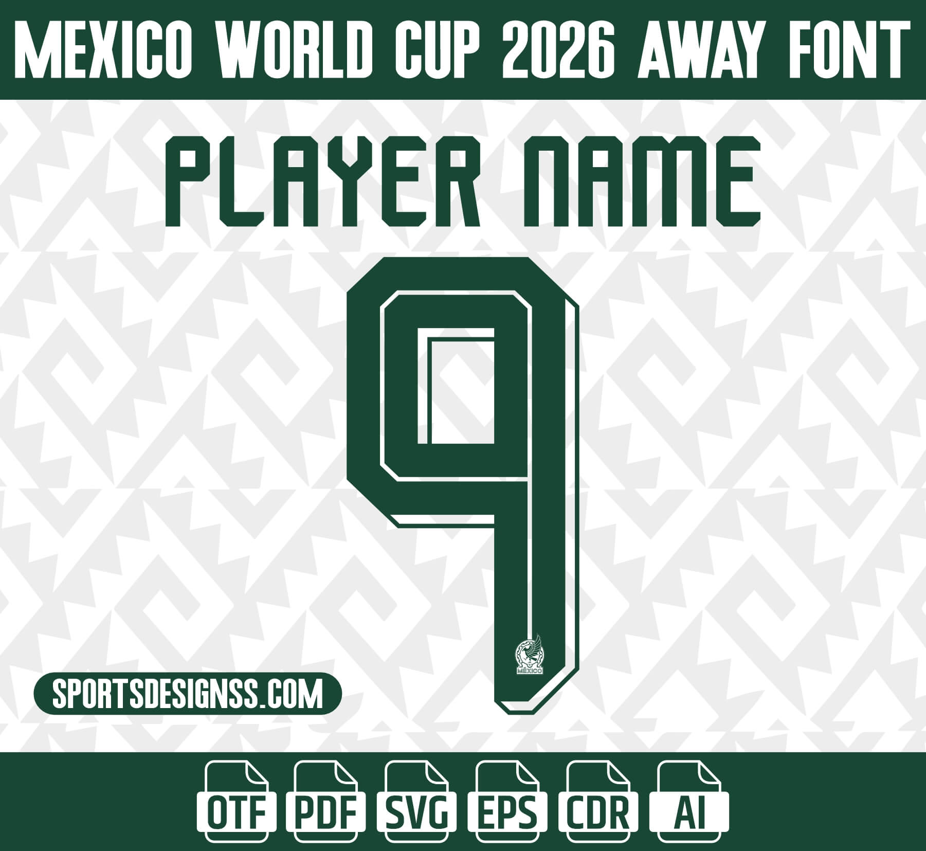 Mexico World Cup 2026 Away Jersey Font | OTF SVG PDF AI EPS CDR | Soccer Name & Number Typeface - Image 3