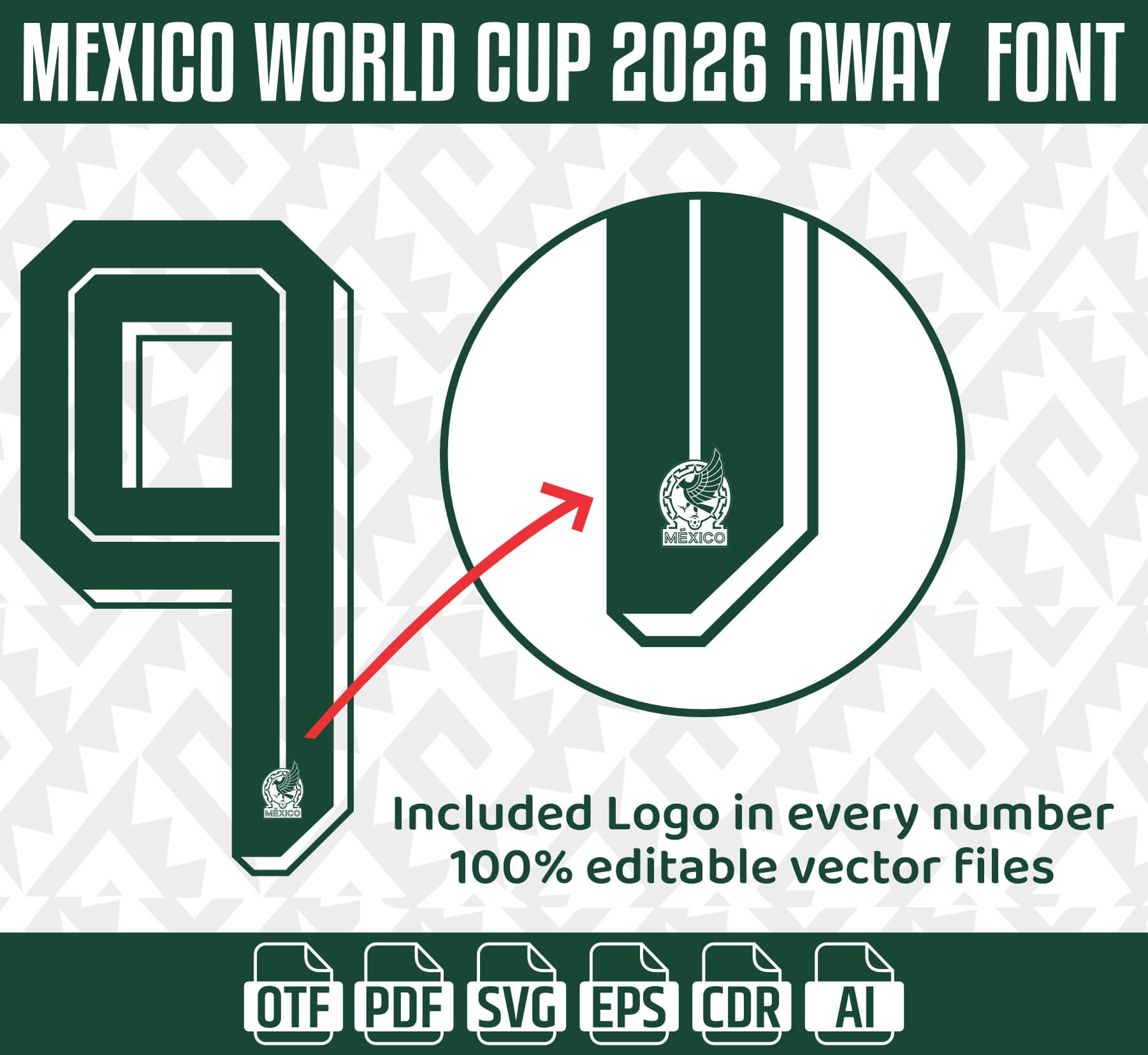 Mexico World Cup 2026 Away Jersey Font | OTF SVG PDF AI EPS CDR | Soccer Name & Number Typeface - Image 5