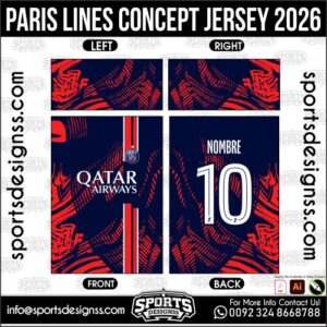 Download PARIS LINES CONCEPT JERSEY 2026. Premium sublimation football shirt design, editable AI file for custom soccer kits and printing. Professional PARIS LINES CONCEPT JERSEY 2026. This high-quality vector file is идеально suited for sublimation printing, custom football kits, and sportswear brands. Fully editable and ready for production.