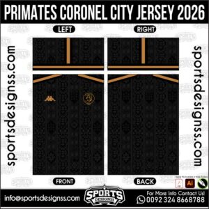 Download PRIMATES CORONEL CITY JERSEY 2026. Premium sublimation football shirt design, editable AI file for custom soccer kits and printing. Professional PRIMATES CORONEL CITY JERSEY 2026. This high-quality vector file is идеально suited for sublimation printing, custom football kits, and sportswear brands. Fully editable and ready for production.