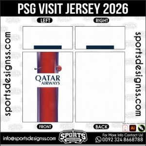 Download PSG VISIT JERSEY 2026. Premium sublimation football shirt design, editable AI file for custom soccer kits and printing. Professional PSG VISIT JERSEY 2026. This high-quality vector file is идеально suited for sublimation printing, custom football kits, and sportswear brands. Fully editable and ready for production.