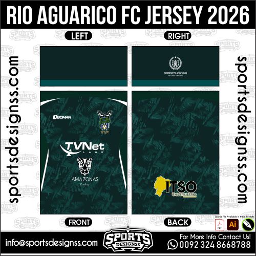 Download RIO AGUARICO FC JERSEY 2026. Premium sublimation football shirt design, editable AI file for custom soccer kits and printing. Professional RIO AGUARICO FC JERSEY 2026. This high-quality vector file is идеально suited for sublimation printing, custom football kits, and sportswear brands. Fully editable and ready for production.