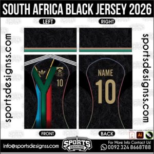 Download SOUTH AFRICA BLACK JERSEY 2026. Premium sublimation football shirt design, editable AI file for custom soccer kits and printing. Professional SOUTH AFRICA BLACK JERSEY 2026. This high-quality vector file is ΠΈΠ΄Π΅Π°Π»ΡΠ½ΠΎ suited for sublimation printing, custom football kits, and sportswear brands. Fully editable and ready for production.