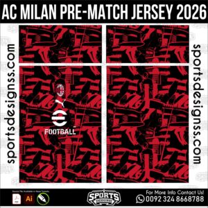 AC Milan Pre-Match Jersey 2026 - football shirt vector for sublimation printing