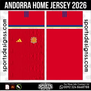 Andorra Home Jersey 2026 - football shirt vector for sublimation printing