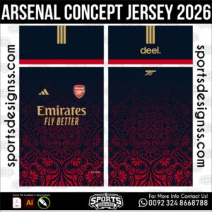 Arsenal Concept Jersey 2026 - football shirt vector for sublimation printing
