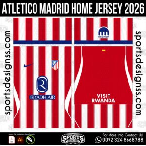 Atletico Madrid Home Jersey 2026 - football shirt vector for sublimation printing